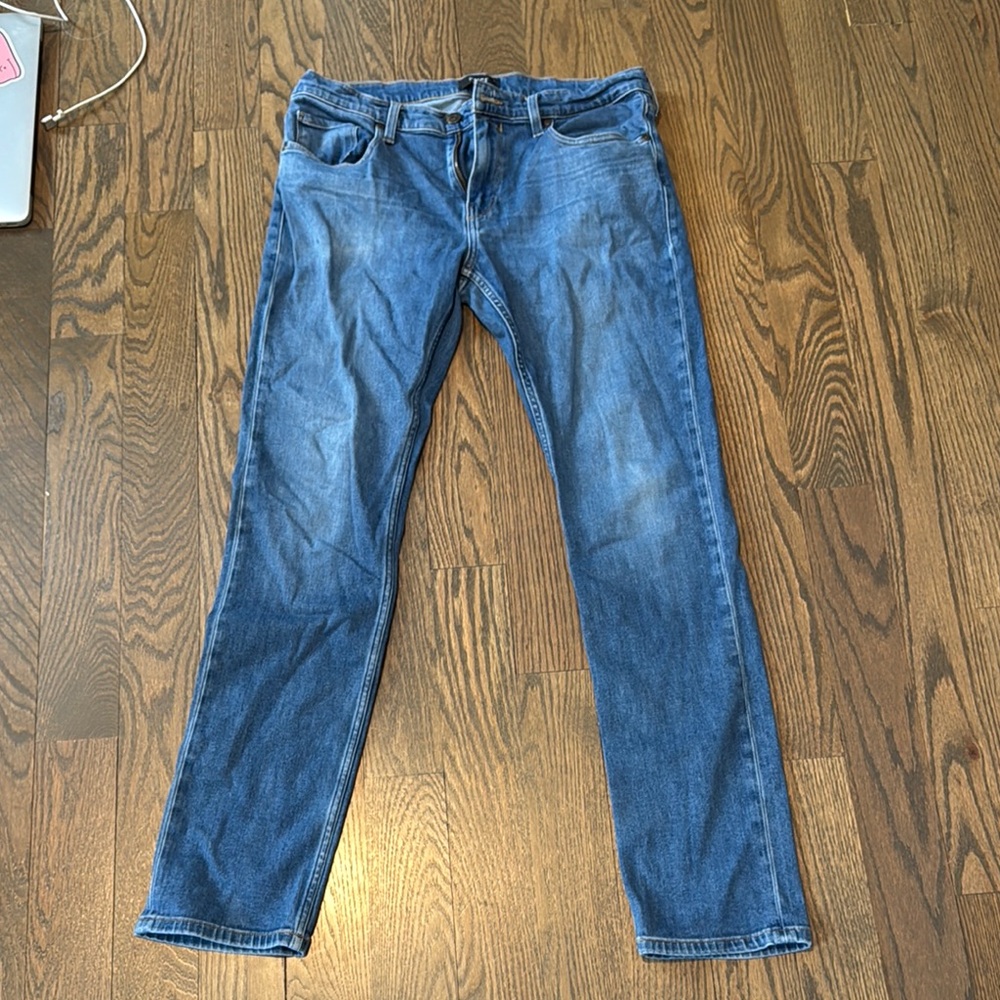 Paige Federal Classic Blue Straight Jeans with Faded Look